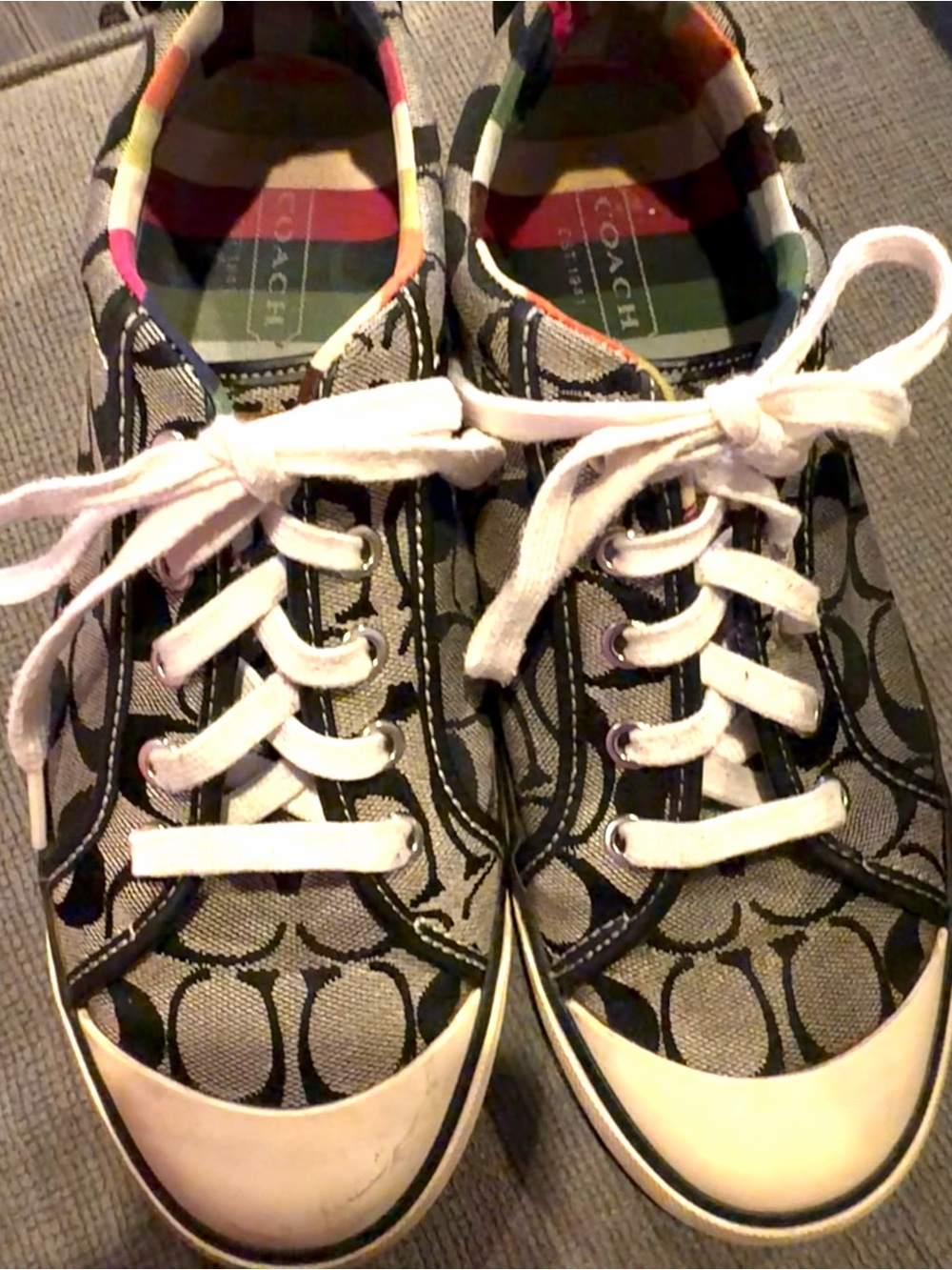 Coach Signature Canvas Low-Top Sneakers in Black, White and Multicolor - Picture 2 of 6